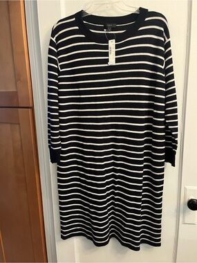 J. Crew Navy and White Striped merino Dress